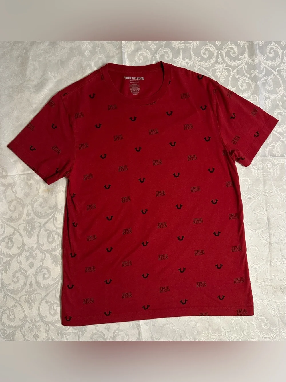 True Religion Red Short-Sleeve Logo Print Casual Tee - Medium
